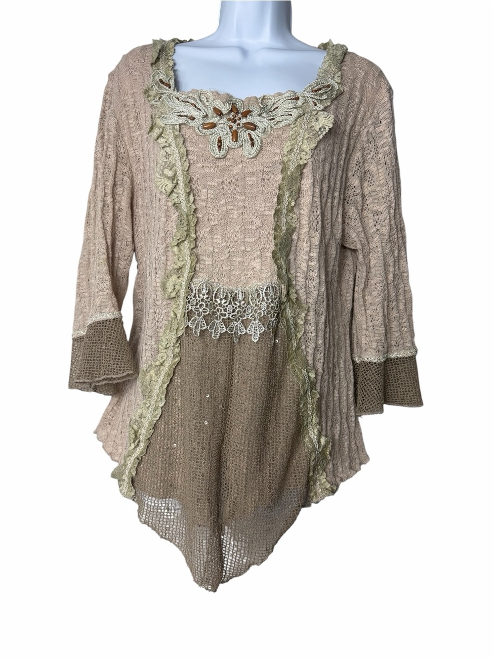 Pretty Angel Cotton Blend Tunic Top Size XL Crochet Lace Layered Flare Romantic